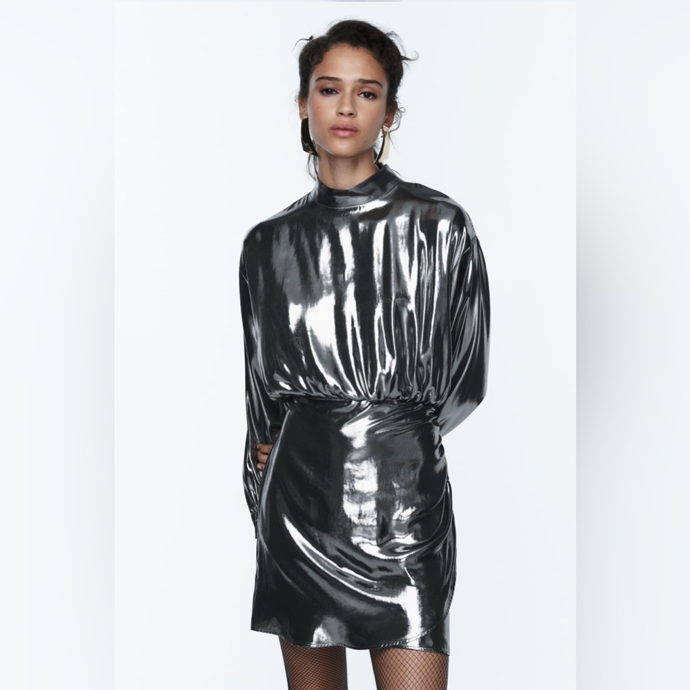 Zara Metallic Foil Dress size M
